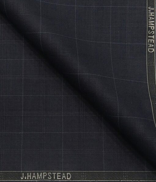 J.Hampstead by Siyaram's Men's Terry Rayon White Checks Unstitched Suiting Fabric (Dark Blue