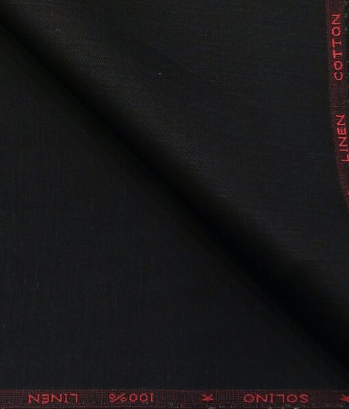Solino Men's 50% Cotton + 50% Linen Self Design Unstitched Suiting Fabric (Mouse Black