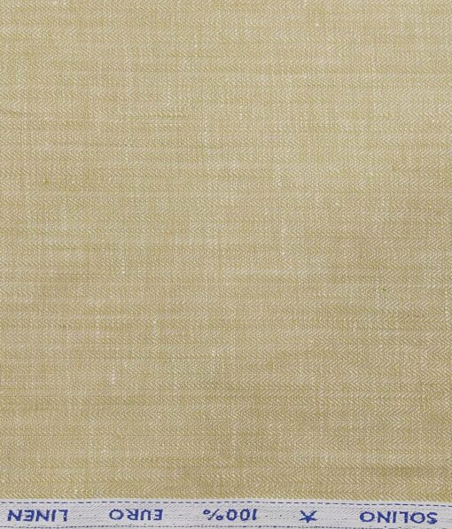 Solino Men's 100% European Linen Herringbone Self Striped Unstitched Suiting Fabric (Beige