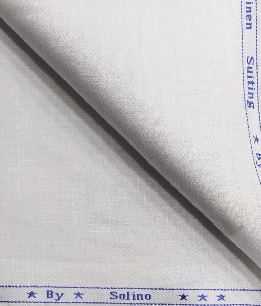 Solino Men's 100% Pure Linen Structured Unstitched Suiting Fabric (White) - Image 1