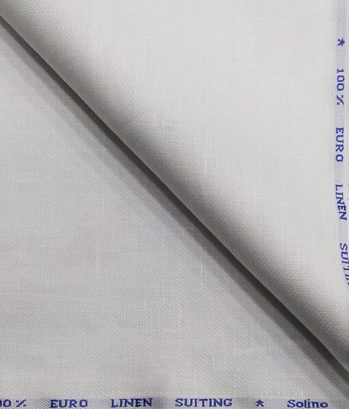 Solino Men's 100% Pure Linen Self Structured Unstitched Suiting Fabric (White
