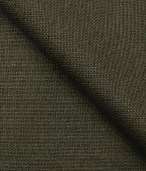 True Value Men's 100% Cotton Jute Weave Unstitched Trouser Fabric (Dark Moss Green
