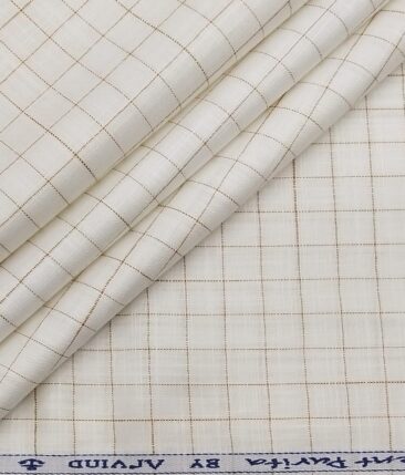 Arvind Men's 100% Premium Cotton Brown Checks Unstitched Shirt Fabric (Off-White