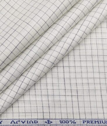 Arvind Men's 100% Premium Cotton Grey Checks Unstitched Shirt Fabric (White