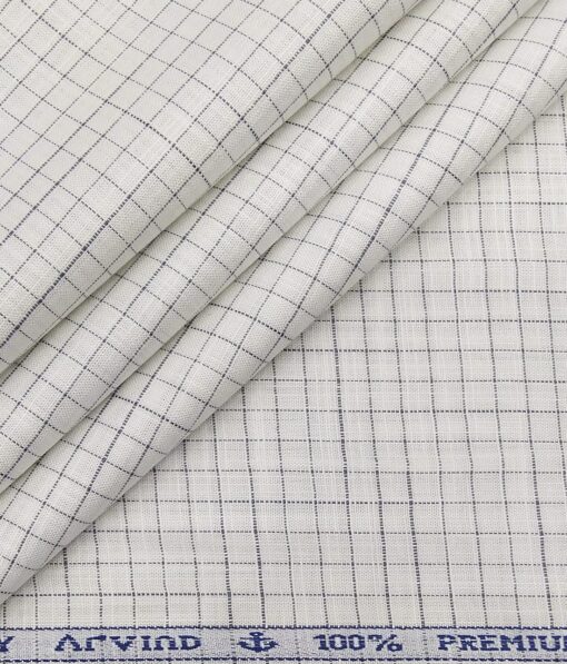 Arvind Men's 100% Premium Cotton Grey Checks Unstitched Shirt Fabric (White