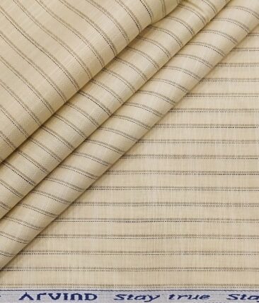 Arvind Men's 100% Premium Cotton Brown Striped Unstitched Shirt Fabric (Beige