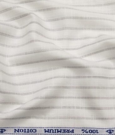 Arvind Men's 100% Premium Cotton Grey Striped Unstitched Shirt Fabric (White
