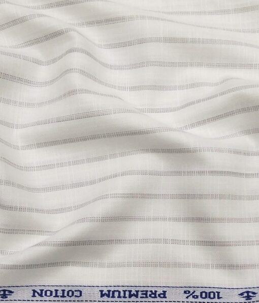 Arvind Men's 100% Premium Cotton Grey Striped Unstitched Shirt Fabric (White