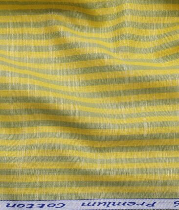 Arvind Men's 100% Premium Cotton Green Striped Unstitched Shirt Fabric (Yellow