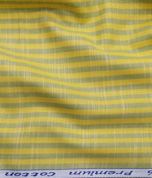 Arvind Men's 100% Premium Cotton Green Striped Unstitched Shirt Fabric (Yellow