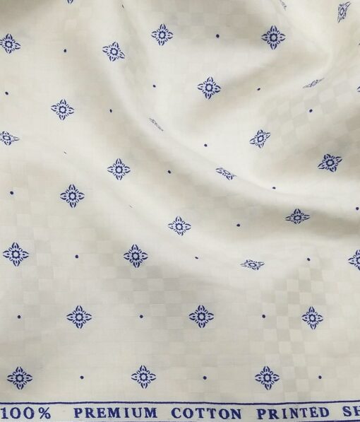 Birla Century Men's 100% Premium Cotton Royal Blue Printed Unstitched Shirt Fabric (Off-White