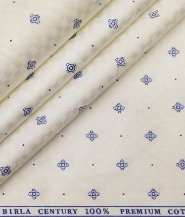 Birla Century Men's 100% Premium Cotton Royal Blue Printed Unstitched Shirt Fabric (Off-White