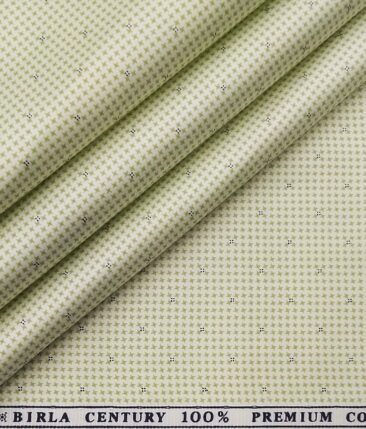 Birla Century Men's 100% Premium Cotton Light Green Printed Unstitched Shirt Fabric (Off-White