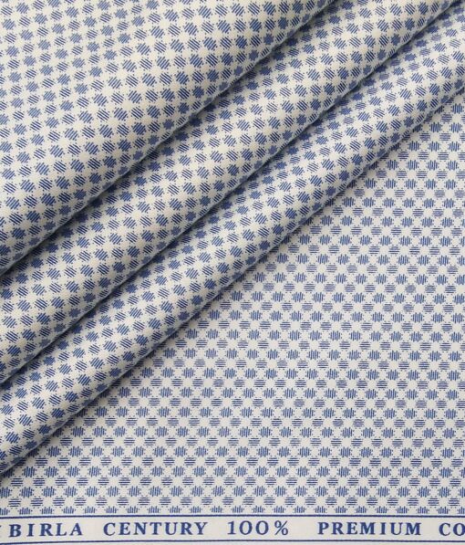 Birla Century Men's 100% Premium Cotton Blue Printed Unstitched Shirt Fabric (White