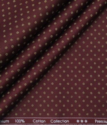 Exquisite Men's 100% Cotton Beige Polka Dots Print Unstitched Shirt Fabric (Maroon