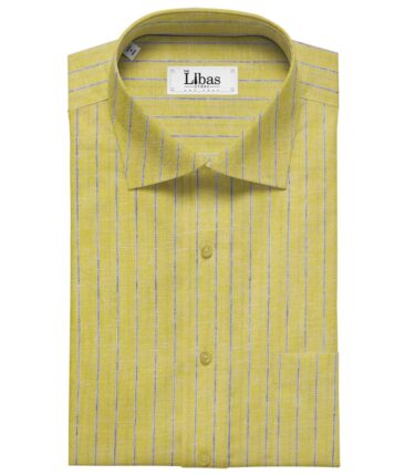 Mazury by Aditya Birla Group Men's Linen Cotton Blue Striped Unstitched Shirting Fabric (Yellow)