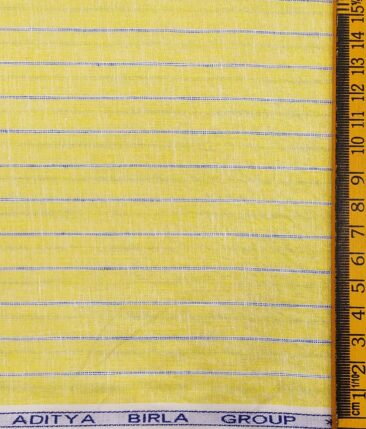 Mazury by Aditya Birla Group Men's Linen Cotton Blue Striped Unstitched Shirting Fabric (Yellow)
