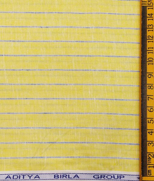 Mazury by Aditya Birla Group Men's Linen Cotton Blue Striped Unstitched Shirting Fabric (Yellow)