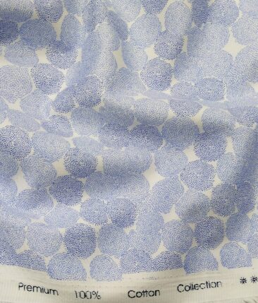 Nemesis Men's 100% Premium Cotton Blue Printed Unstitched Shirt Fabric (White