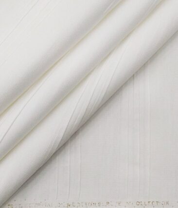 Nemesis Men's 100% Premium Cotton Self Horizontal Striped Unstitched Shirt Fabric (White