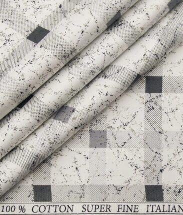PEE GEE Men's 100% Cotton Grey Checks Print Unstitched Shirt Fabric (White