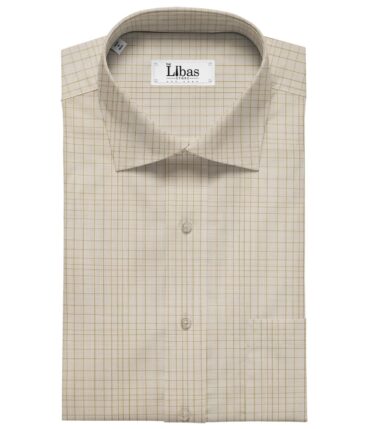 Raymond Men's Dark Brown Self Design Poly Viscose Trouser Fabric With Exquisite Beige Checks Poly Cotton Shirt Fabric (Unstitched Combo)