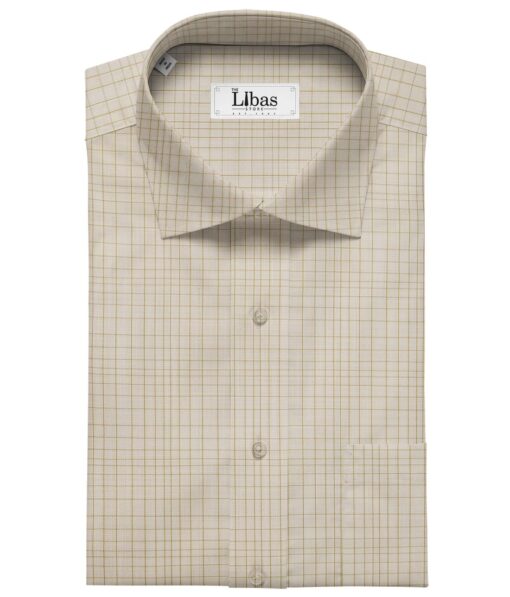 Raymond Men's Dark Brown Self Design Poly Viscose Trouser Fabric With Exquisite Beige Checks Poly Cotton Shirt Fabric (Unstitched Combo)