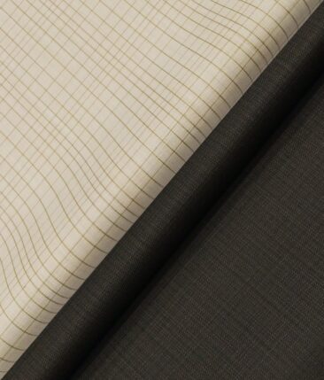 Raymond Men's Dark Brown Self Design Poly Viscose Trouser Fabric With Exquisite Beige Checks Poly Cotton Shirt Fabric (Unstitched Combo)