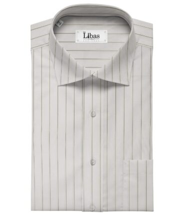 Raymond Men's Dark Brown Self Design Poly Viscose Trouser Fabric With Exquisite White Striped Shirt Fabric (Unstitched Combo)