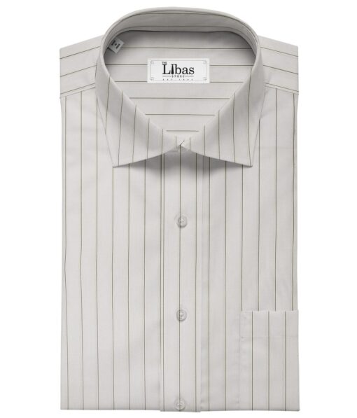 Raymond Men's Dark Brown Self Design Poly Viscose Trouser Fabric With Exquisite White Striped Shirt Fabric (Unstitched Combo)