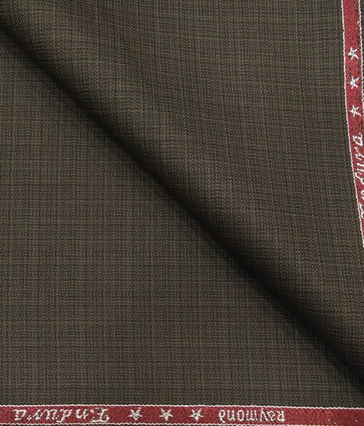 Raymond Men's Dark Brown Self Design Poly Viscose Trouser Fabric With Exquisite White Striped Shirt Fabric (Unstitched Combo)