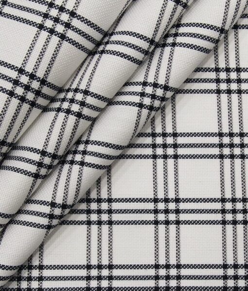 Raymond Men's Black Structured Poly Viscose Trouser Fabric With Exquisite White Checks Poly Cotton Shirt Fabric (Unstitched Combo)