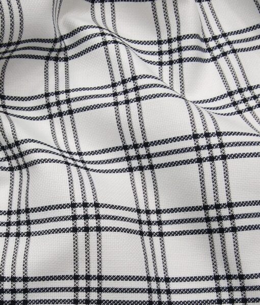 Raymond Men's Black Structured Poly Viscose Trouser Fabric With Exquisite White Checks Poly Cotton Shirt Fabric (Unstitched Combo)
