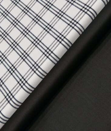 Raymond Men's Black Structured Poly Viscose Trouser Fabric With Exquisite White Checks Poly Cotton Shirt Fabric (Unstitched Combo)