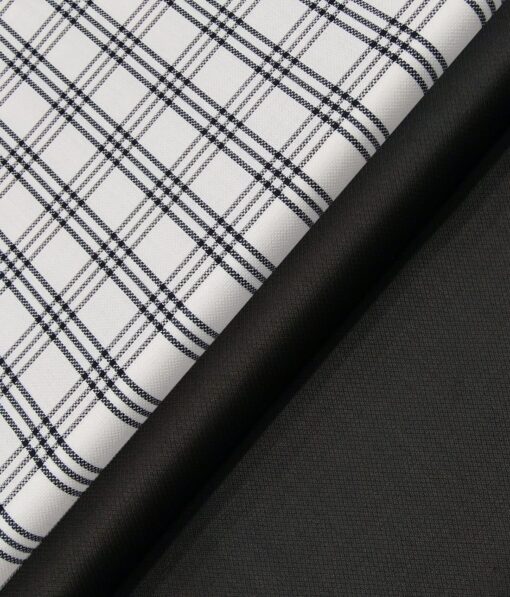 Raymond Men's Black Structured Poly Viscose Trouser Fabric With Exquisite White Checks Poly Cotton Shirt Fabric (Unstitched Combo)