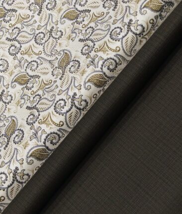 Raymond Men's Dark Brown Self Design Poly Viscose Trouser Fabric With True Value White Floral Print Cotton Shirt Fabric (Unstitched Combo)