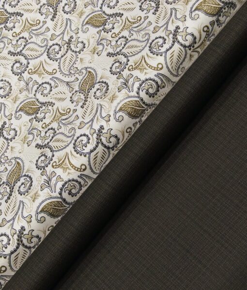 Raymond Men's Dark Brown Self Design Poly Viscose Trouser Fabric With True Value White Floral Print Cotton Shirt Fabric (Unstitched Combo)