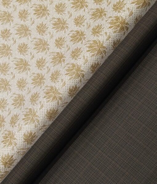 Raymond Men's Dark Brown Self Design Poly Viscose Trouser Fabric With Exquisite Cream Floral Print Cotton Shirt Fabric (Unstitched Combo)