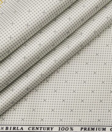 Raymond Men's Pebble Grey Striped Poly Viscose Trouser Fabric With Birla Century White Printed Cotton Shirt Fabric (Unstitched Combo)