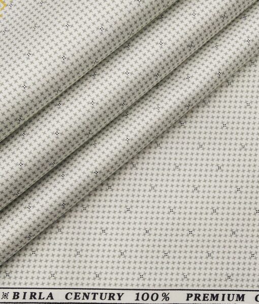 Raymond Men's Pebble Grey Striped Poly Viscose Trouser Fabric With Birla Century White Printed Cotton Shirt Fabric (Unstitched Combo)