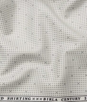 Raymond Men's Pebble Grey Striped Poly Viscose Trouser Fabric With Birla Century White Printed Cotton Shirt Fabric (Unstitched Combo)