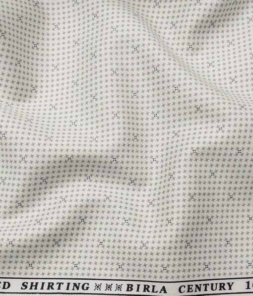 Raymond Men's Pebble Grey Striped Poly Viscose Trouser Fabric With Birla Century White Printed Cotton Shirt Fabric (Unstitched Combo)
