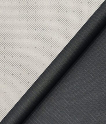 Raymond Men's Pebble Grey Striped Poly Viscose Trouser Fabric With Birla Century White Printed Cotton Shirt Fabric (Unstitched Combo)