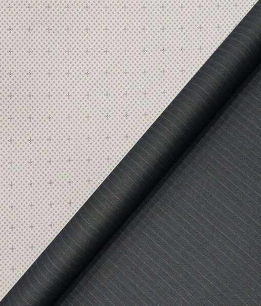 Raymond Men's Pebble Grey Striped Poly Viscose Trouser Fabric With Birla Century White Printed Cotton Shirt Fabric (Unstitched Combo)