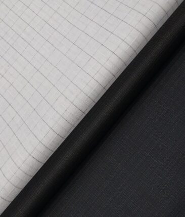 Raymond Men's Blackish Grey Self Design Poly Viscose Trouser Fabric With Khadi Look White Checks Poly Cotton Shirt Fabric (Unstitched Combo)