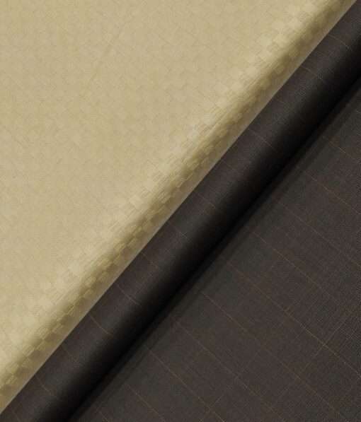 Raymond Men's Dark Brown Self Checks Poly Viscose Trouser Fabric With Exquisite Beige Self Checks Cotton Shirt Fabric (Unstitched Combo)
