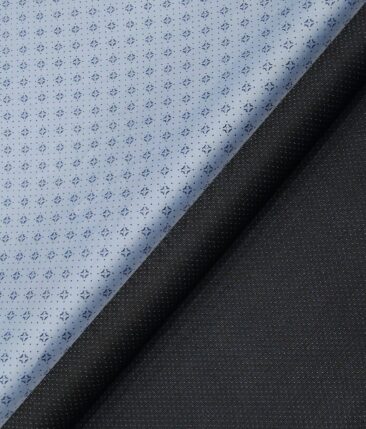 Raymond Men's Dark Firozi Blue Structured Poly Viscose Trouser Fabric With Exquisite Sky Blue Cotton Printed Shirt Fabric (Unstitched Combo)