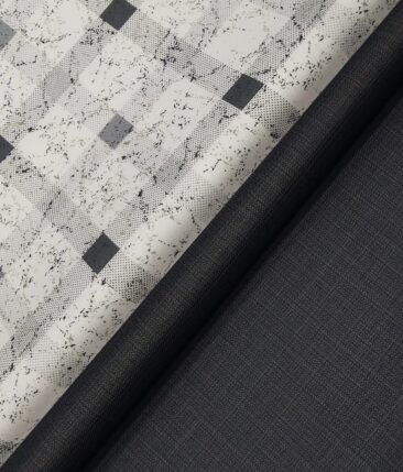Raymond Men's Dark Grey Self Design Poly Viscose Trouser Fabric With Pee Gee White Printed Cotton Shirt Fabric (Unstitched Combo)