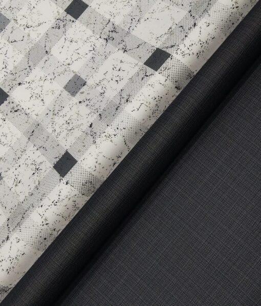 Raymond Men's Dark Grey Self Design Poly Viscose Trouser Fabric With Pee Gee White Printed Cotton Shirt Fabric (Unstitched Combo)