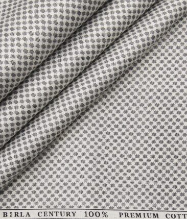 Raymond Men's Blackish Grey Self Checks Poly Viscose Trouser Fabric With Birla Century White Printed Cotton Shirt Fabric (Unstitched Combo)